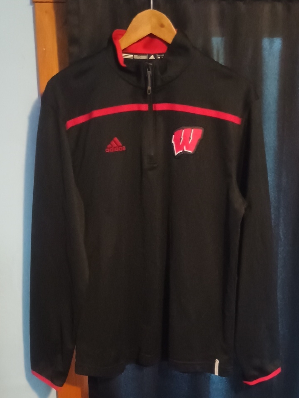 adidas Black and Red Wisconsin 1/4 Zip Pullover